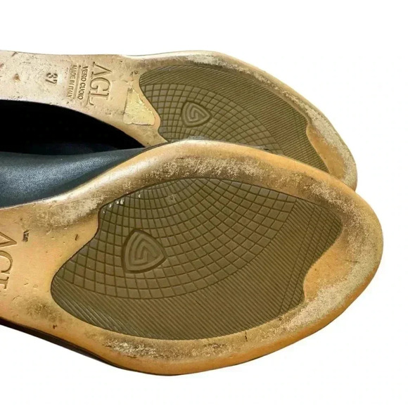 AGL Peep toe Wedge Twist Knot Flat Leather Wedge Black US 7 EUC - Picture 12 of 13